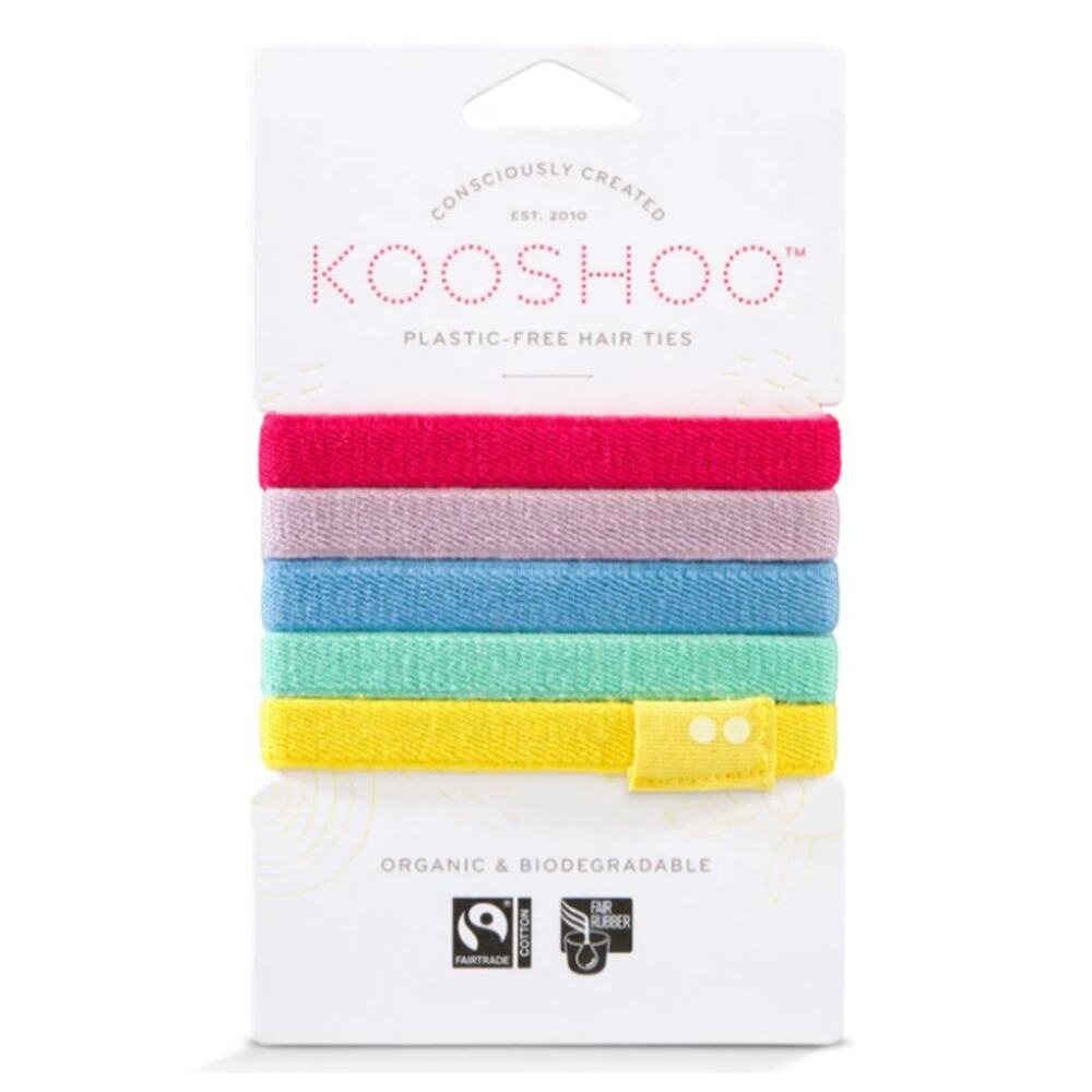 Kooshoo Hair Ties Organic Cotton Plastic-Free Rainbow Color Set of 5